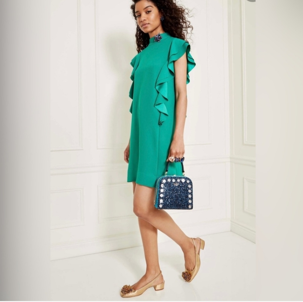 Kate Spade Satin Crepe Flutter sleeve green dress size 14